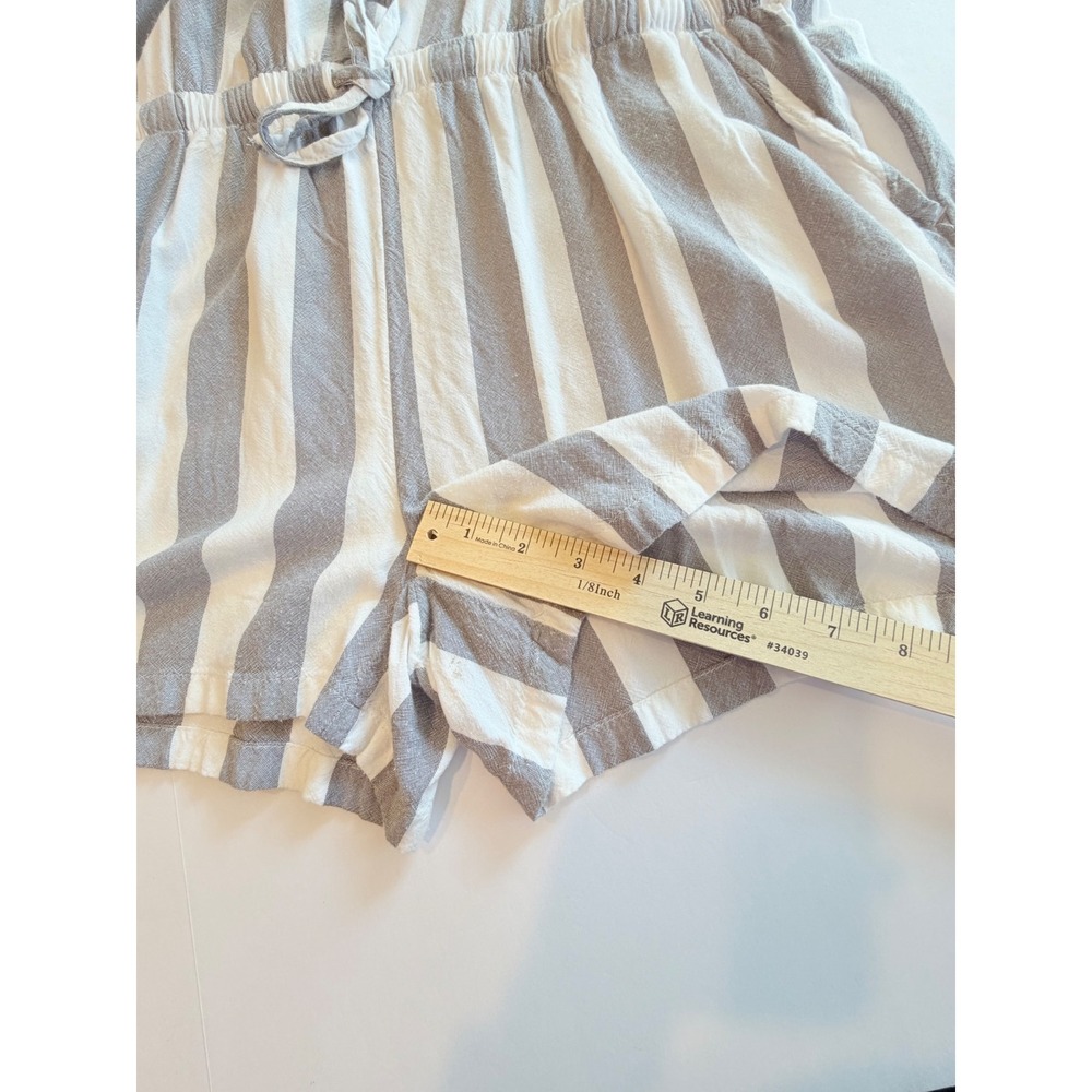 Banana Republic Women Gray White Striped Sleeveless Romper Size L Pockets Rayon - Picture 6 of 8